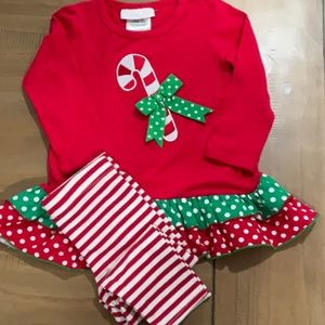 NWT 2pc Bonnie Jean Baby/Toddler 18 MONTHS Red Dress w Candy Cane Botton
